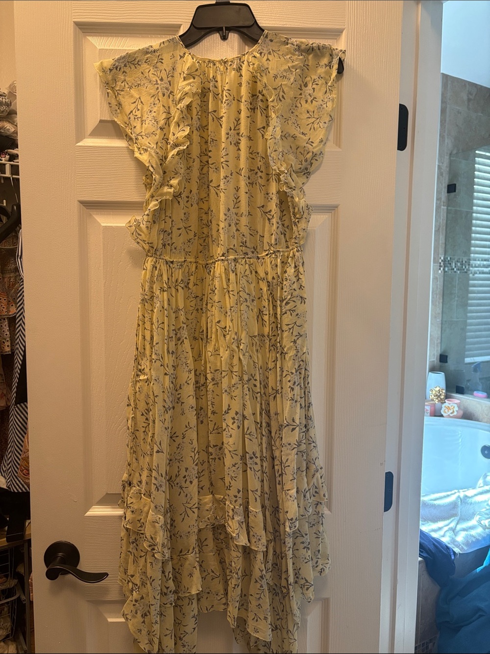 Ulla Johnson Silk Yellow Floral Ruffle Midi Dress